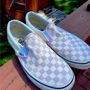 Woman’s size 8 vans pink checkered slip on sneakers
